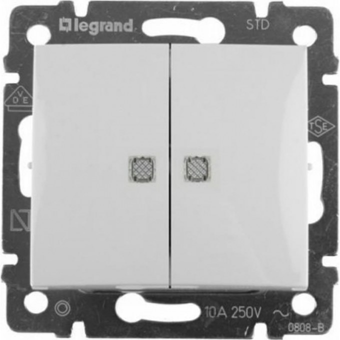 Выключатель LEGRAND Valena двухклавишный с подсветкой 10А белый 694290 Выключатель LEGRAND Valena двухклавишный с подсветкой 10А белый 694290